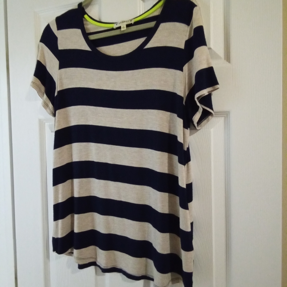 Blue and White Boxy Short Sleeve Tee